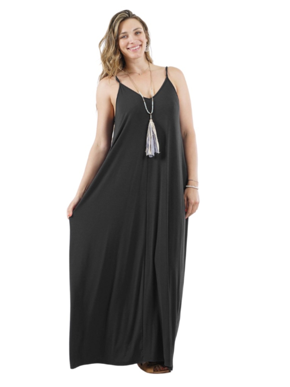 Plus Size Cotton V-Neck Maxi Dress